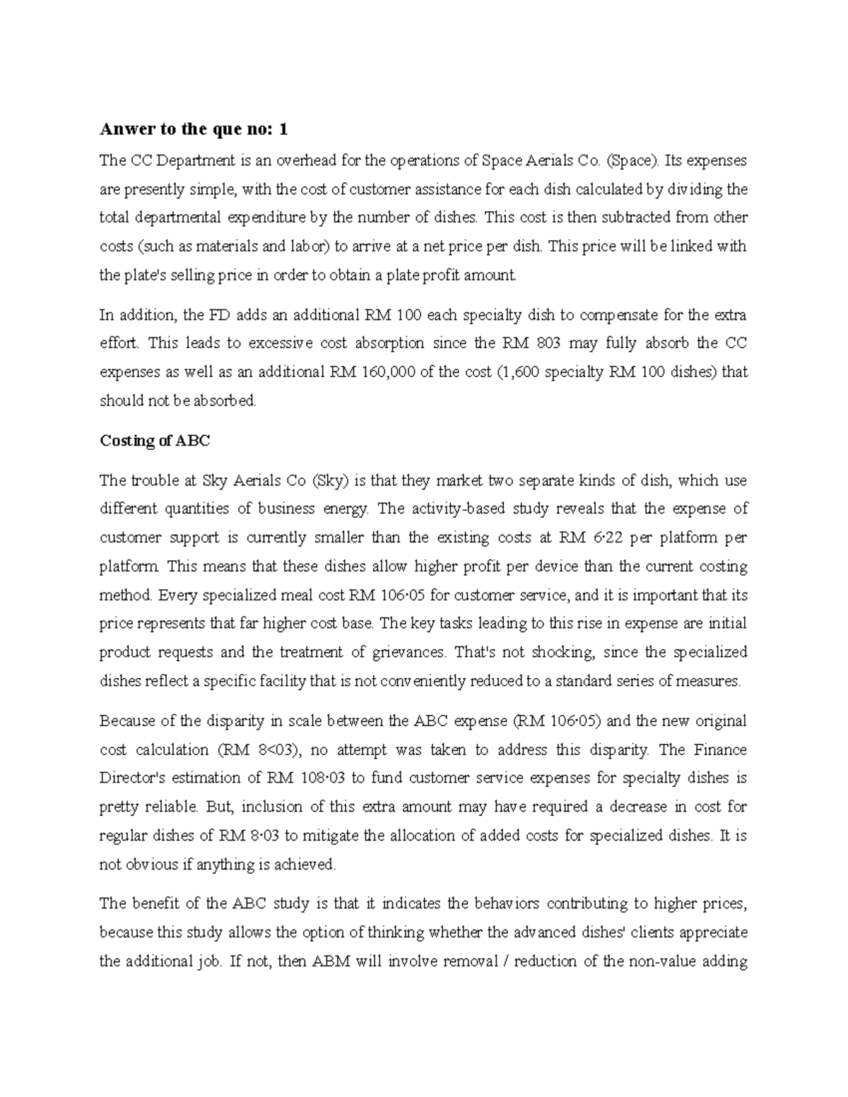 MBA- July- Management and Cost Accounting - Case Study Analysis - Studocu