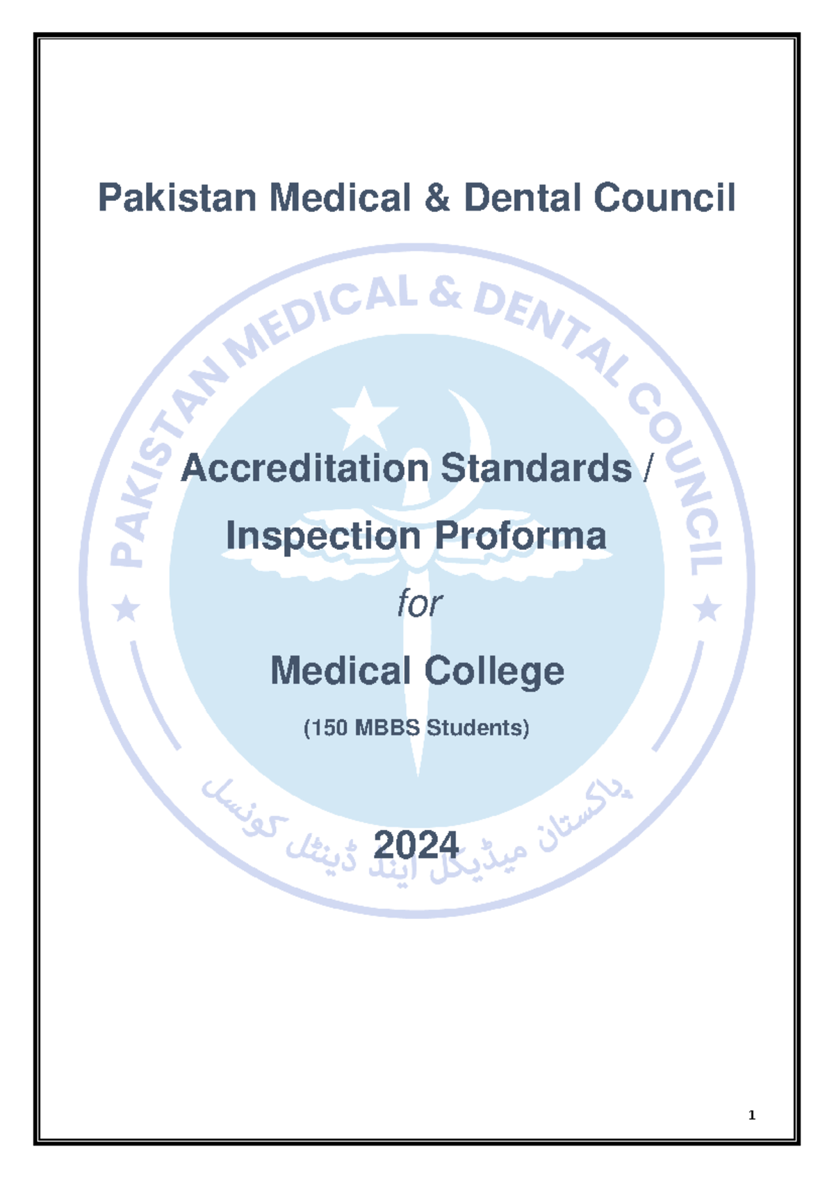 Accreditation Standards - Inspection Proforma for Medical College 150 ...