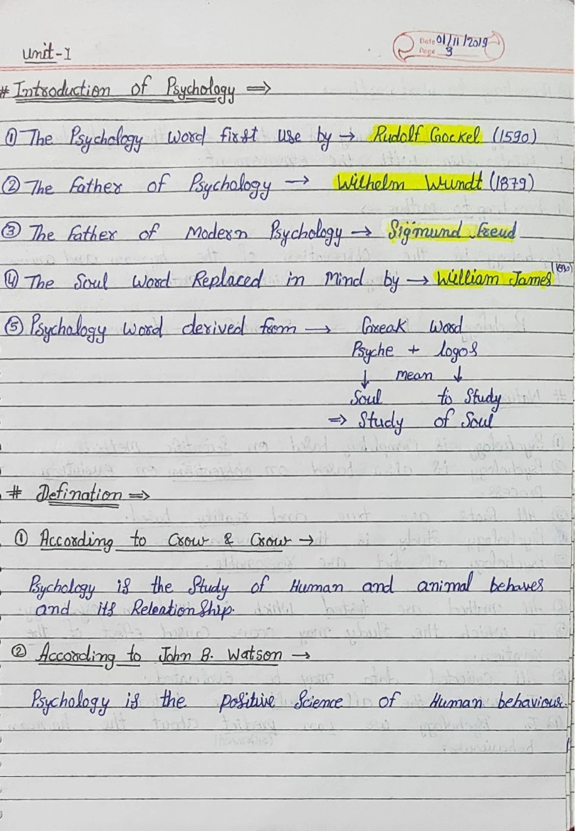 Introduction Of Psychology Notes Handwritten