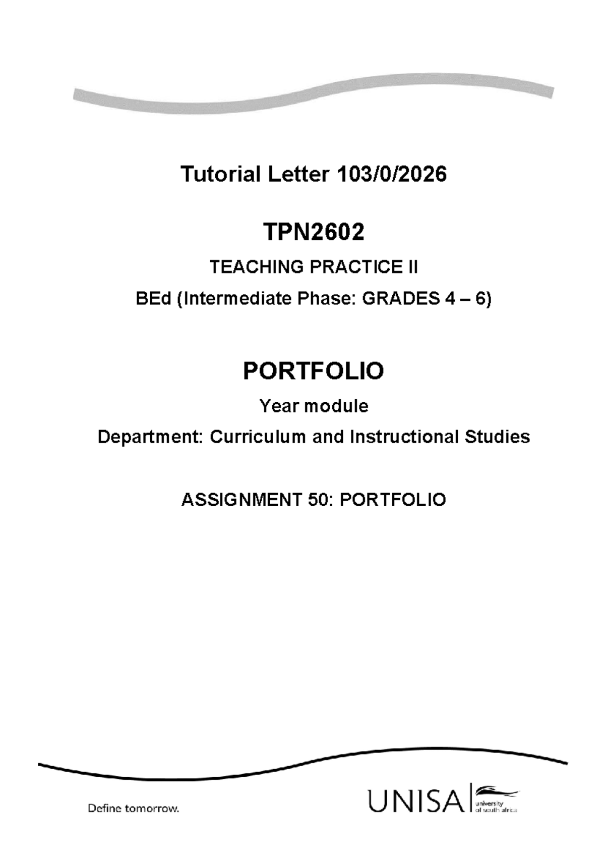 TPN2602 2026 Teaching Practice II Portfolio Summary and Guidelines ...