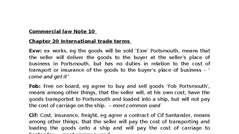 Commercial Law Note 10: Chapter 20 - International Trade Terms ...