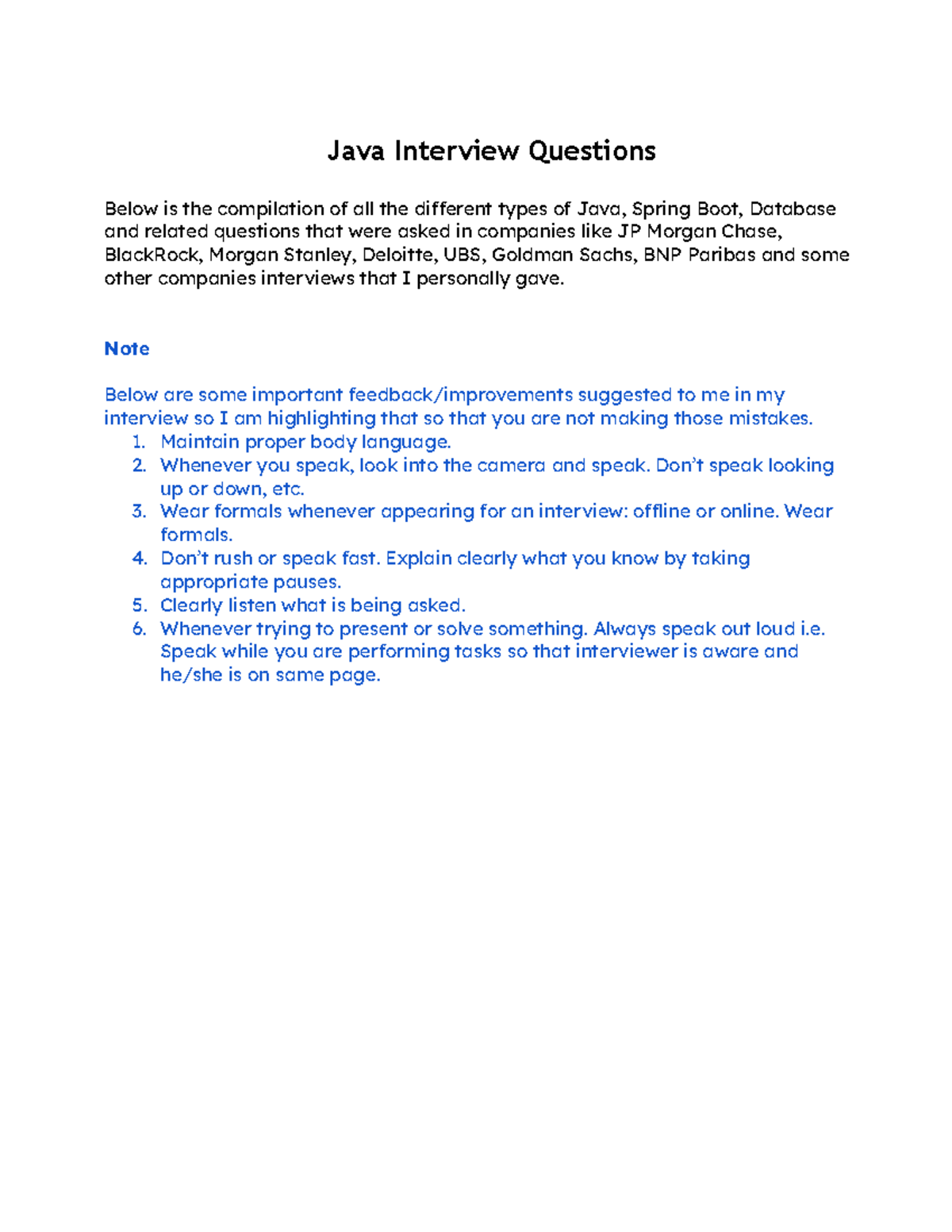 Java Backend Developer Interview Q&A: Insights & Tips for Success - Studocu