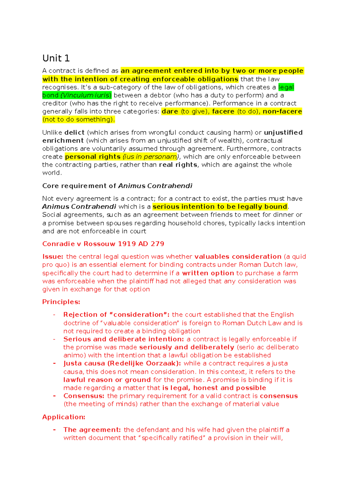 Contract Law Notes - Unit 1: Foundations and Principles - Studocu