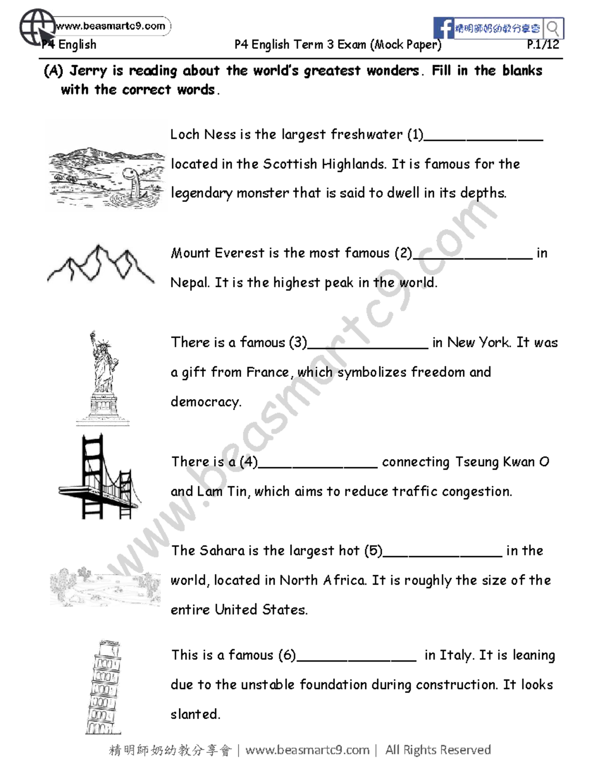 P4 English Term 3 Exam (Mock Paper) - Fill in the Blanks - Studocu