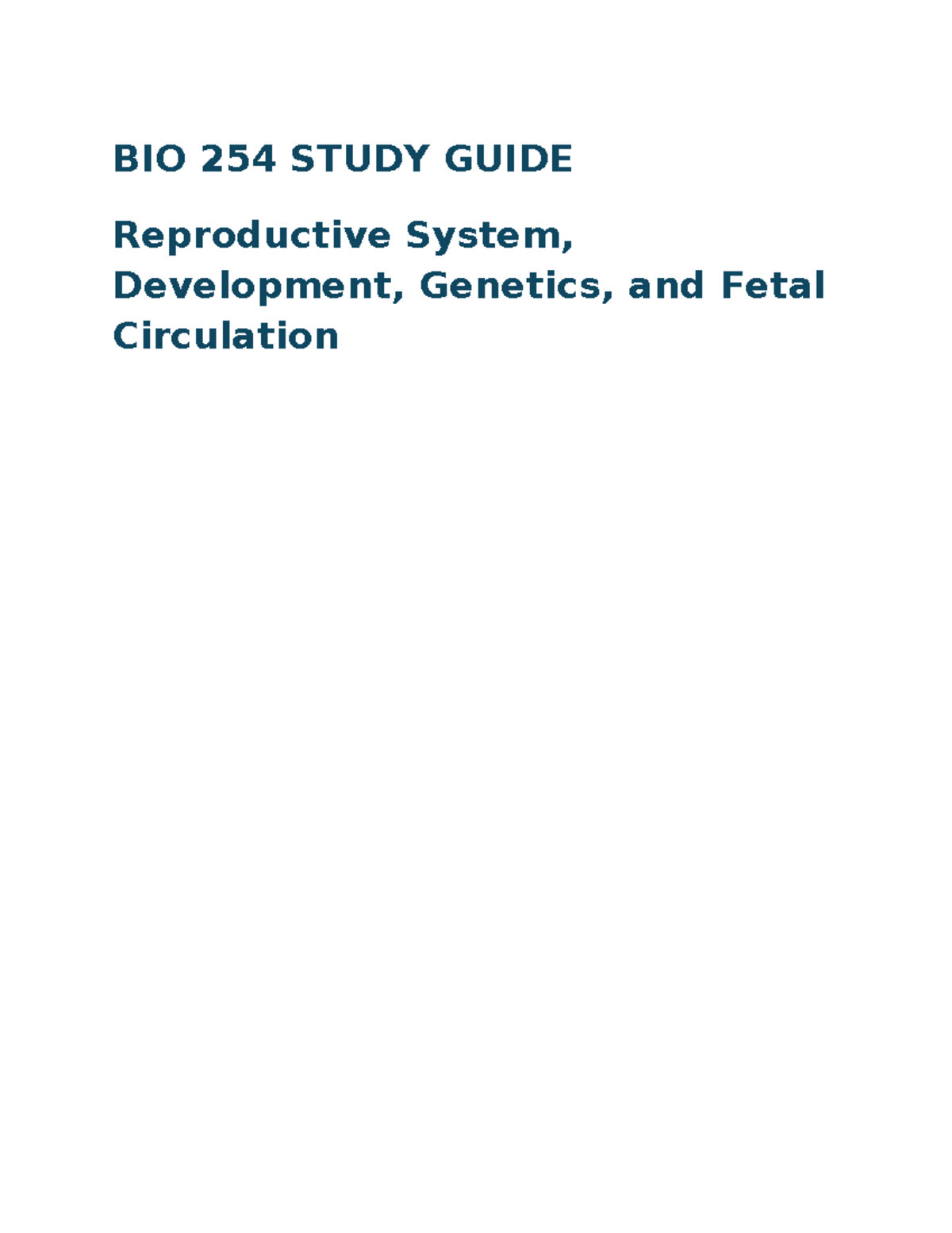 BIO 254 STUDY GUIDE: Reproductive System & Genetics Overview - Studocu