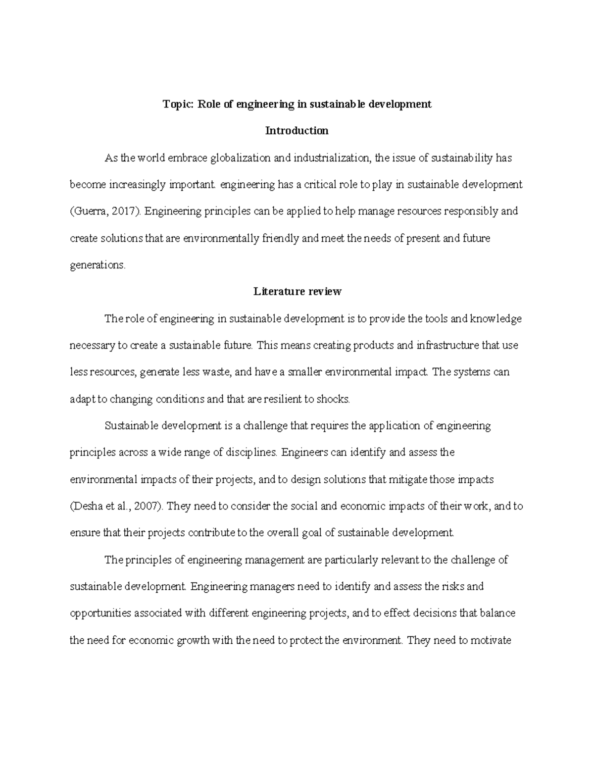 ENG 4671091 - The Role of Engineering in Sustainable Development - Studocu