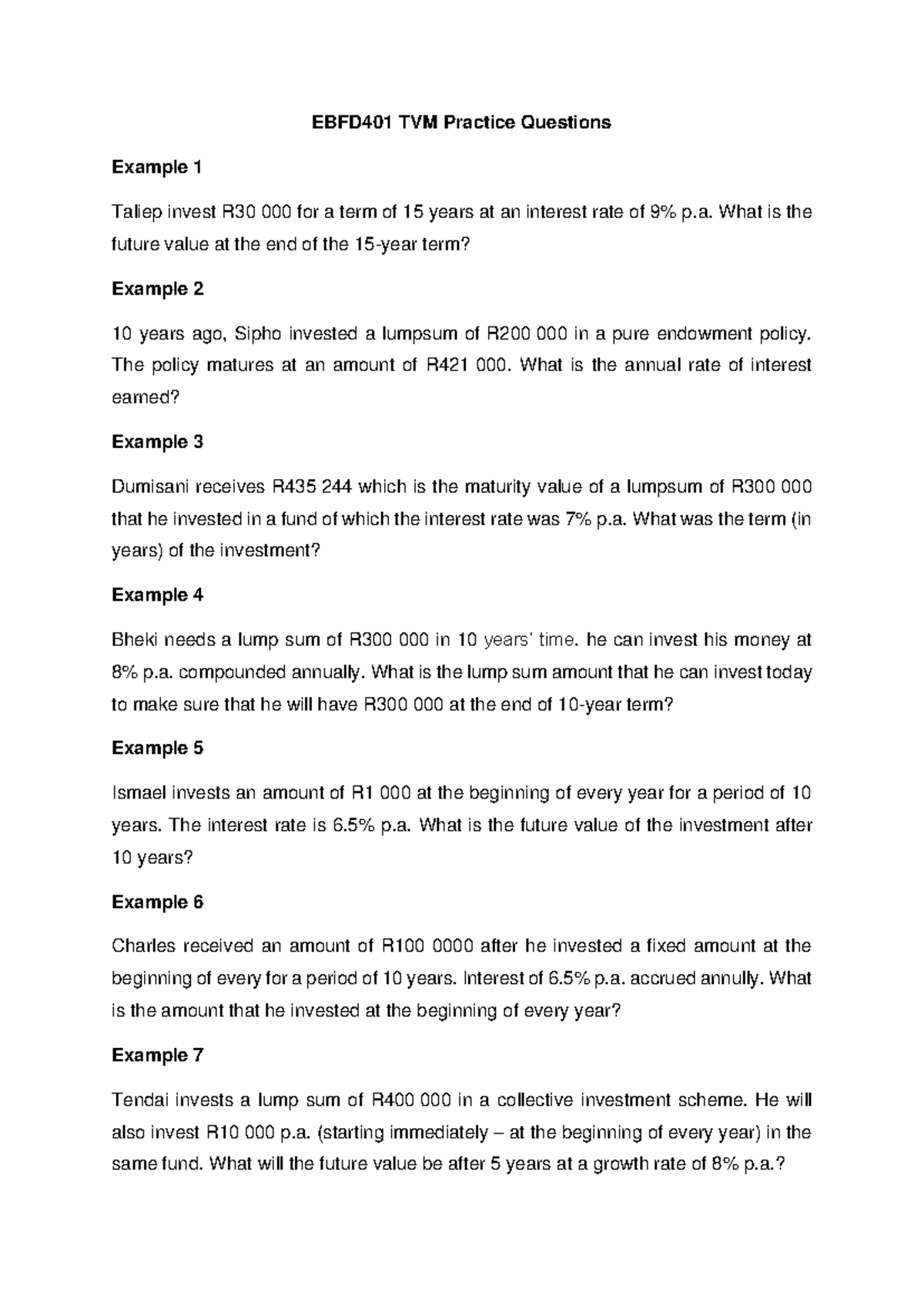 EBFD401 Time Value of Money Practice Questions - Studocu