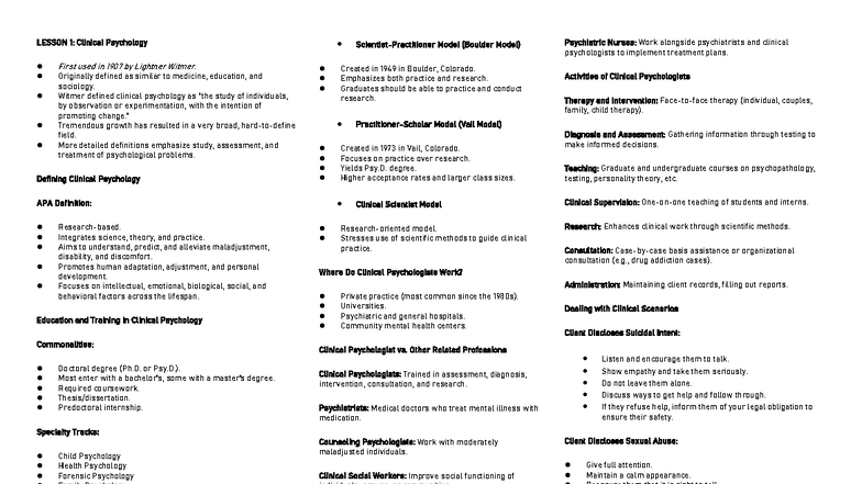 DAY-3 REVIEWER: Clinical Psychology Overview and Historical Context ...
