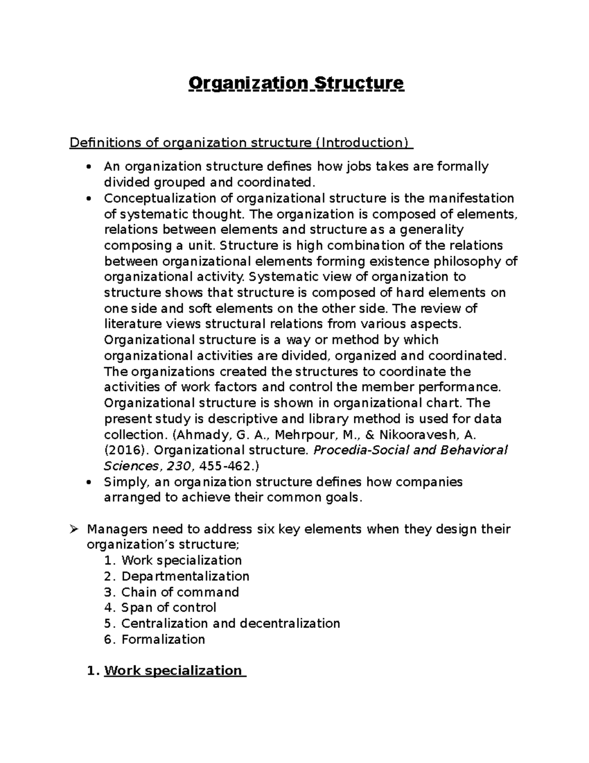 Organization Structure Definitions (Part 1) - Key Concepts and Elements ...