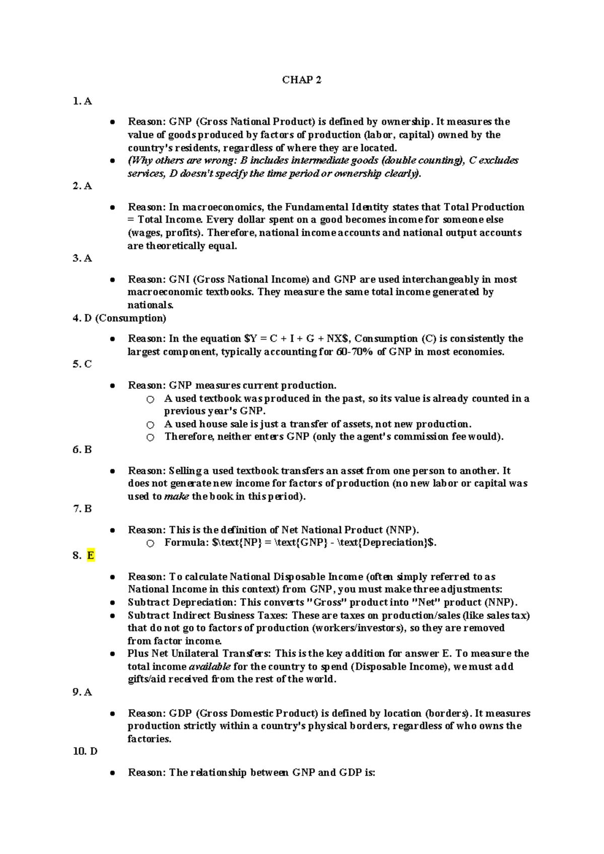 GNP and GDP Analysis: Key Concepts and Exam Answers (TCQT 2-7) - Studocu