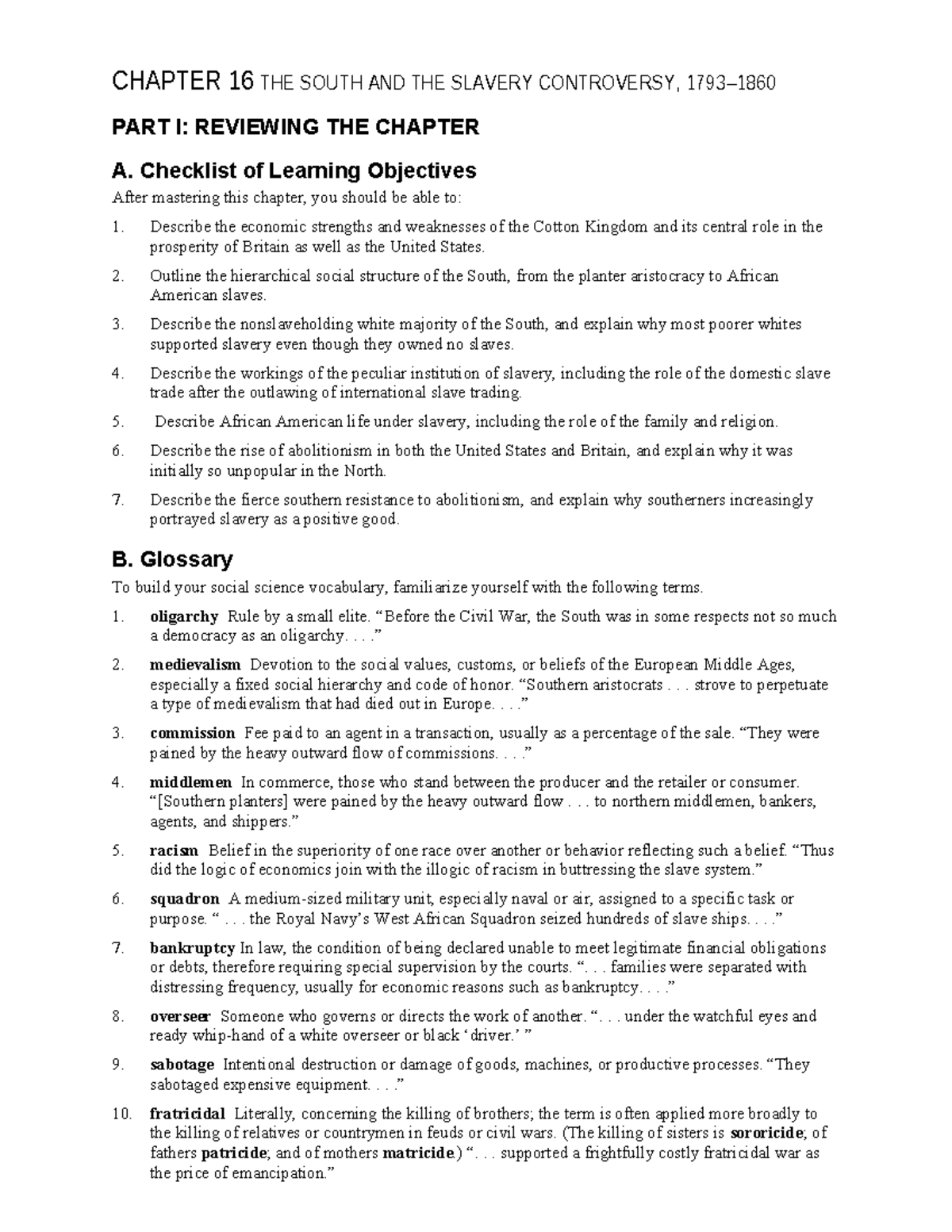 16-22 Guidebook - notes - CHAPTER 16 THE SOUTH AND THE SLAVERY ...