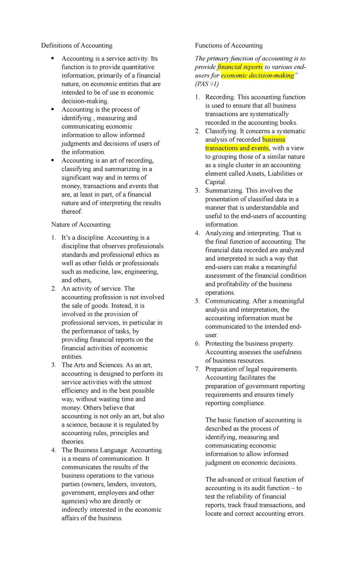Definitions and Functions of Accounting: A Comprehensive Overview - Studocu