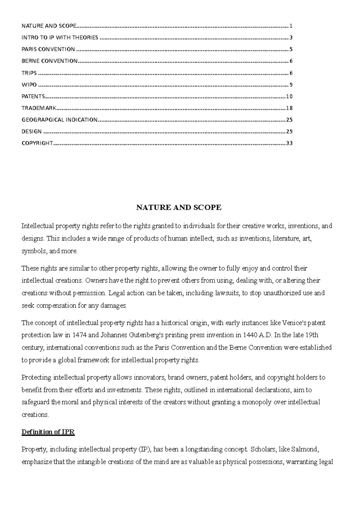 IPR Notes-1: Comprehensive Overview of Intellectual Property Rights ...