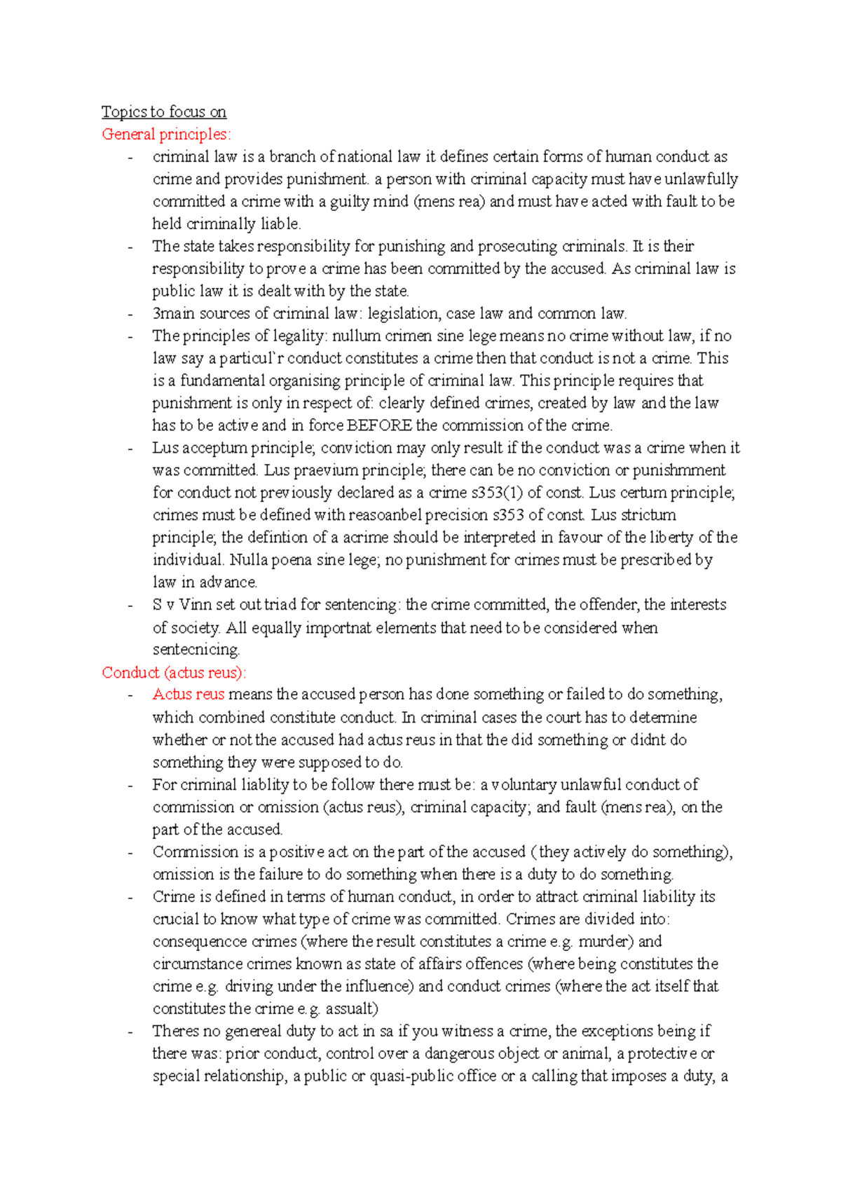 Criminal Law Notes - Semester 1 Overview & Key Principles - Studocu