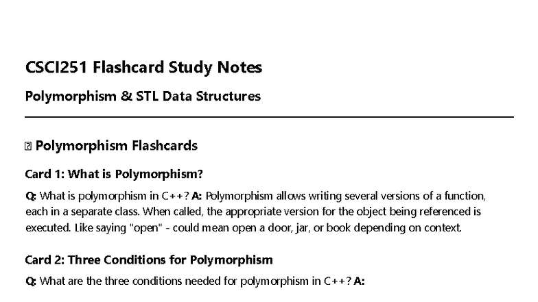 CSCI251 - Lecture 7: Polymorphism & STL Data Structures Flashcards ...
