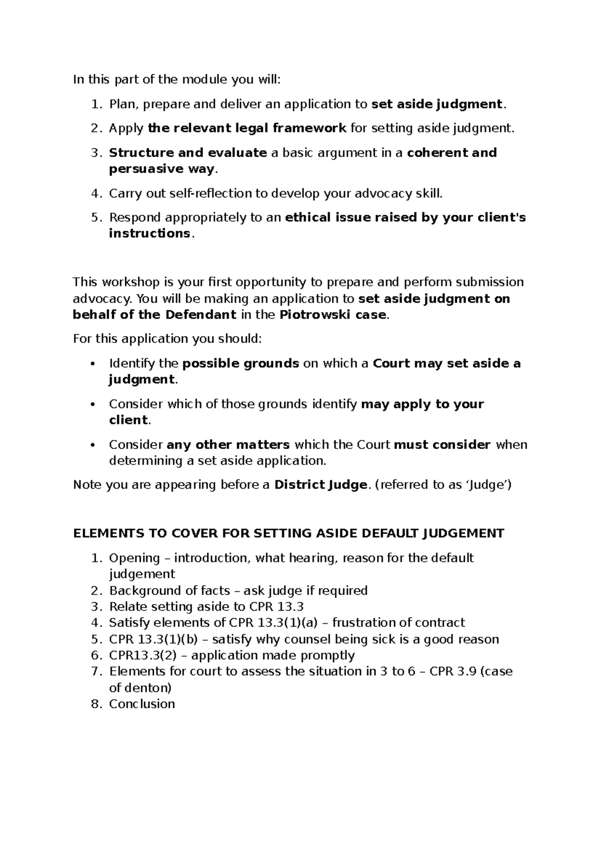 Submission Advocacy Workshop 3: Setting Aside Default Judgment Notes ...
