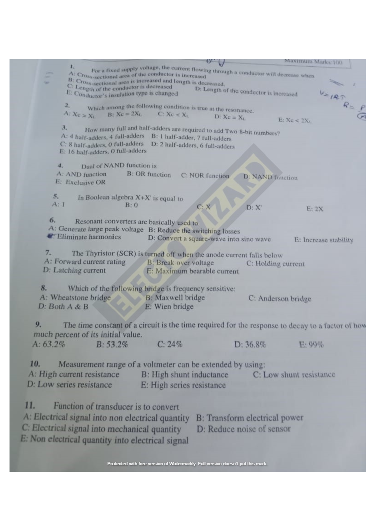 Mepco TEST 2022-1: Electrical Engineering Concepts and Questions - Studocu