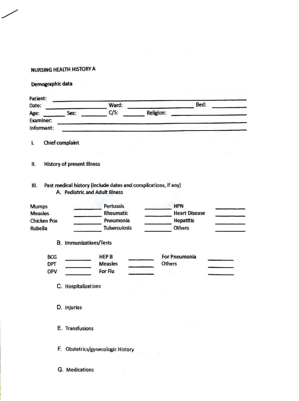 NURS 101: Case Study Interview on Nursing Health History - Studocu