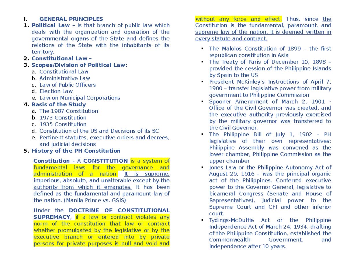 Constitutional Law Notes on Cases: Key Principles and Historical ...