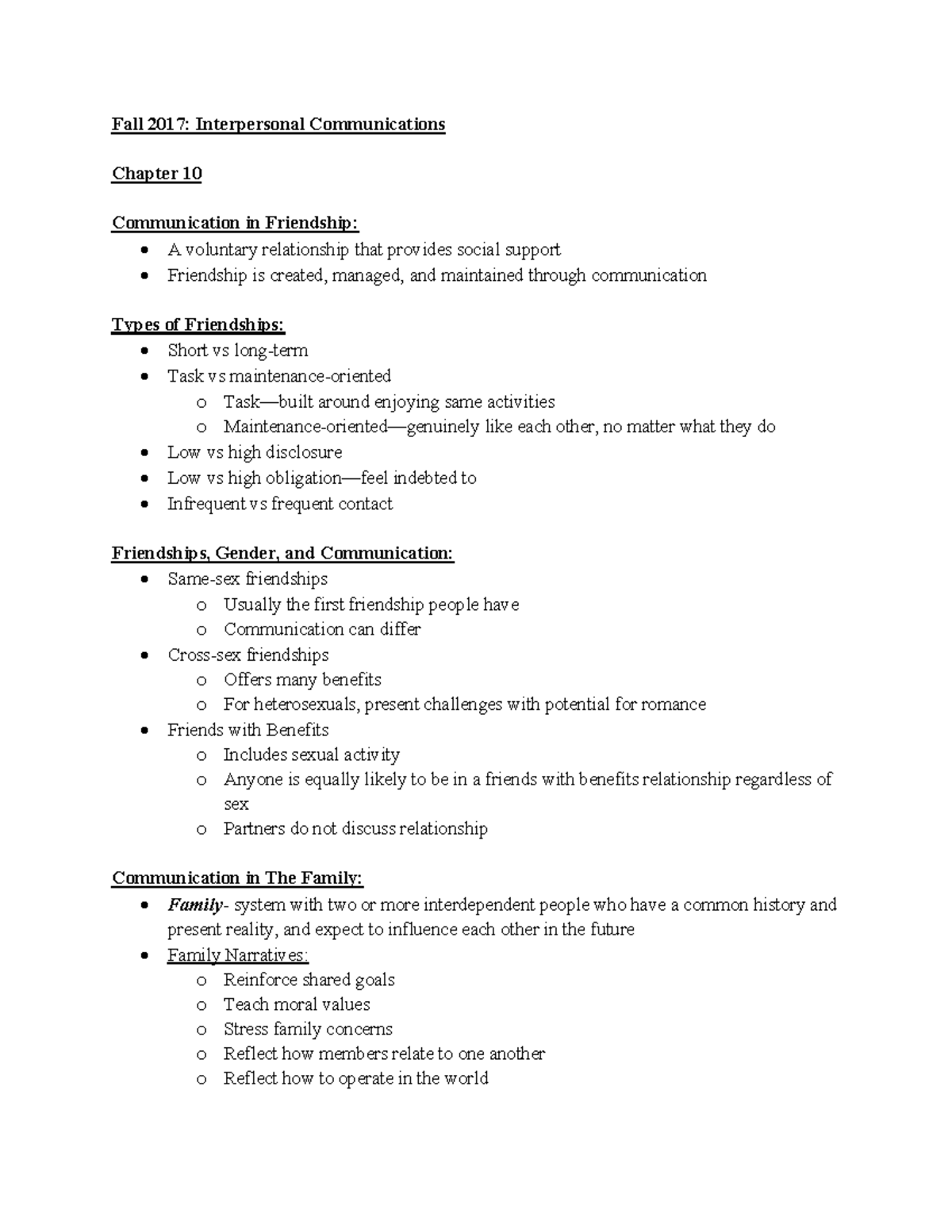 Interpersonal Communication - Chapter 10: Friendship & Family Dynamics ...