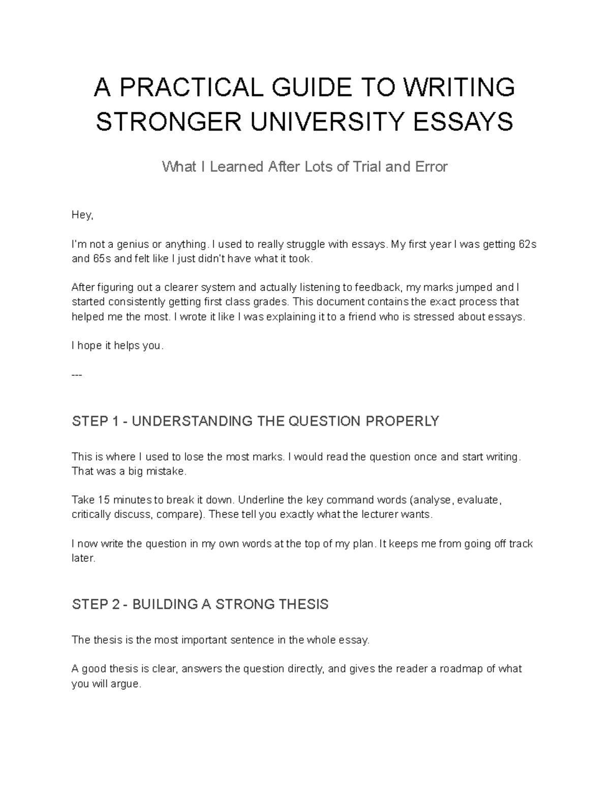 A Practical Guide to Writing Stronger University Essays - Studocu