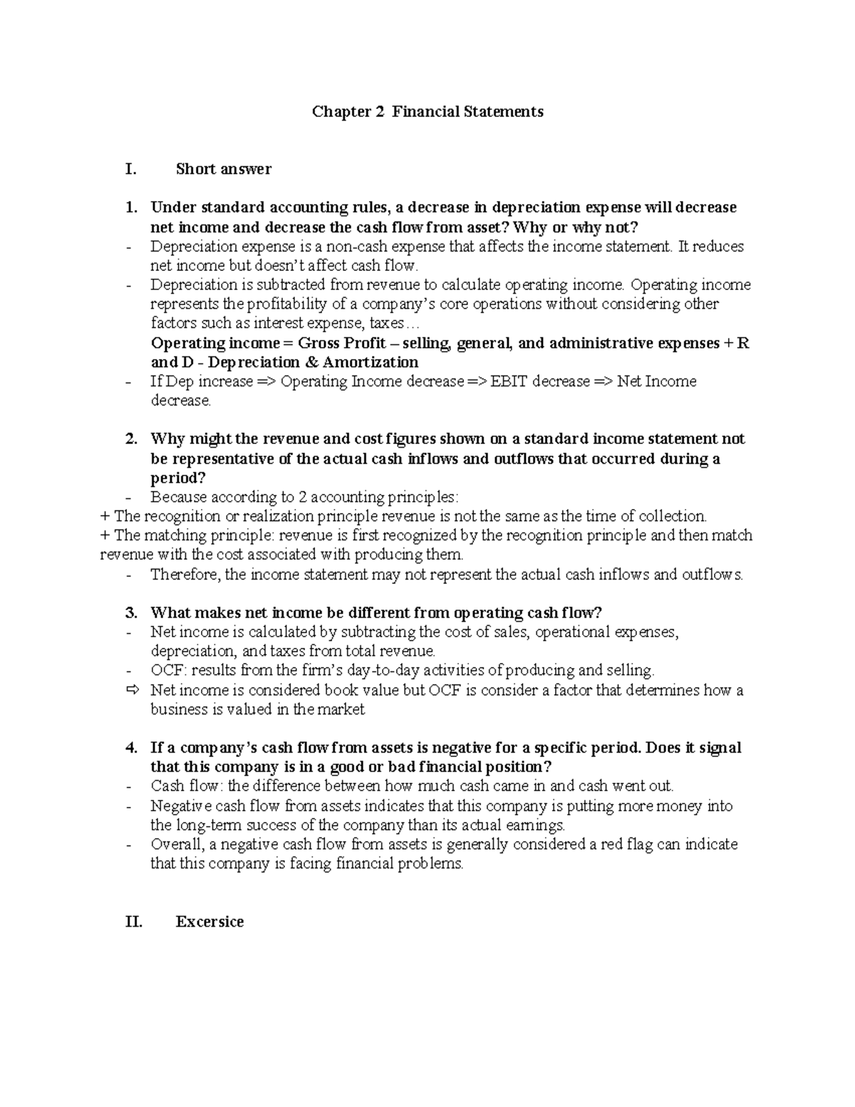 Chapter 2 Part 2 Financial Statement, Taxes Cash flow Q&P - Chapter 2 ...