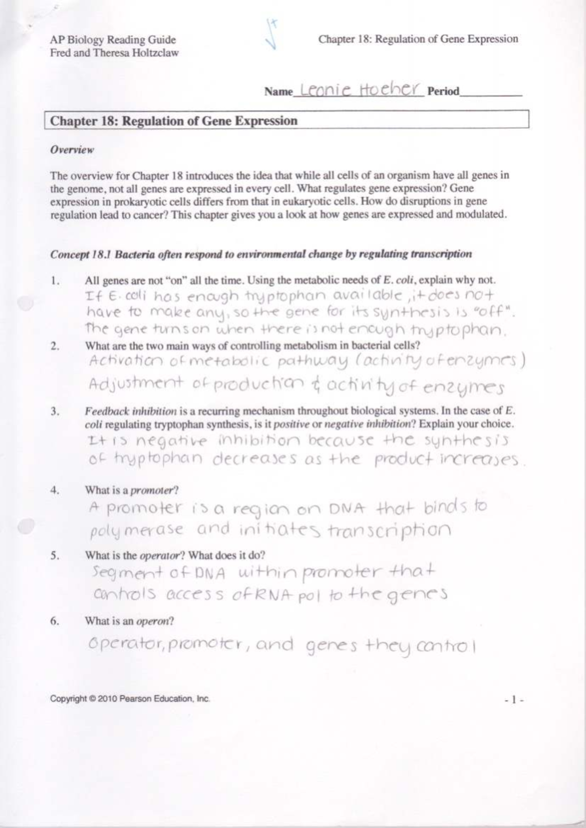 AP Biology Reading Guide: Chapter 18 - Gene Expression Regulation - Studocu