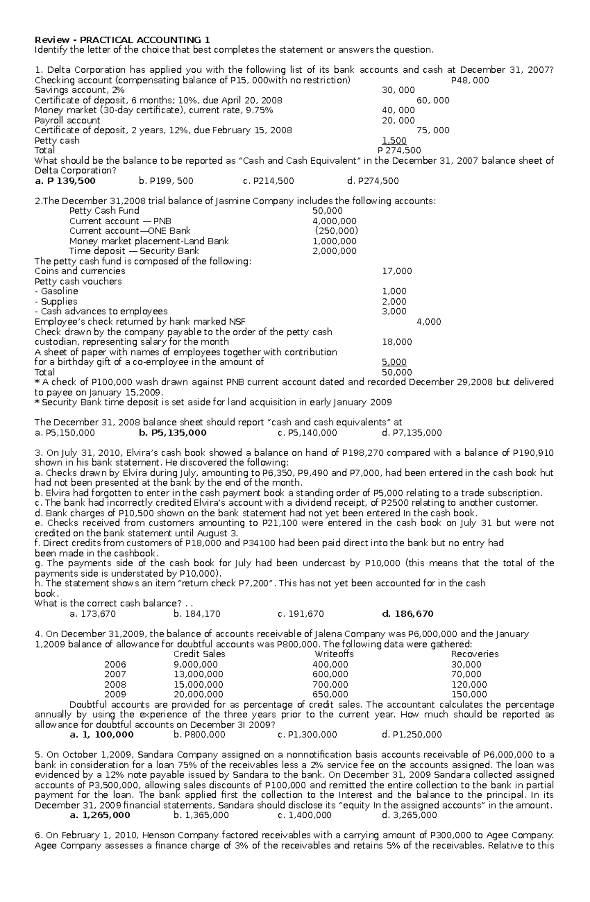 Practical Accounting 1 Review Questions and Answers for Exam Prep - Studocu