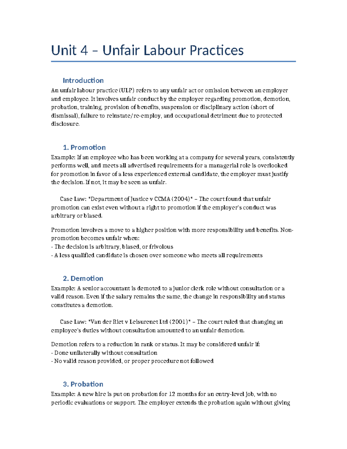 Unit 4: Unfair Labour Practices & Negotiation Insights - Studocu