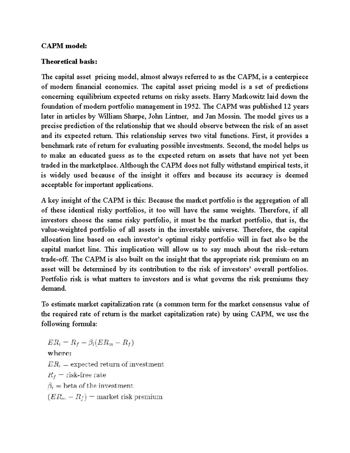 3-topic-2 - hahahahaa - CAPM model: Theoretical basis: The capital ...