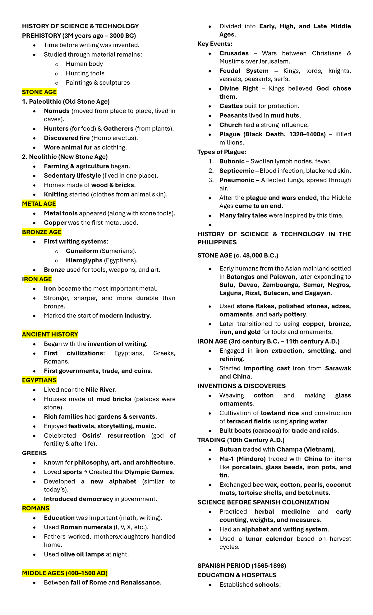 HIST 101: Overview of Science and Technology from Prehistory to the ...