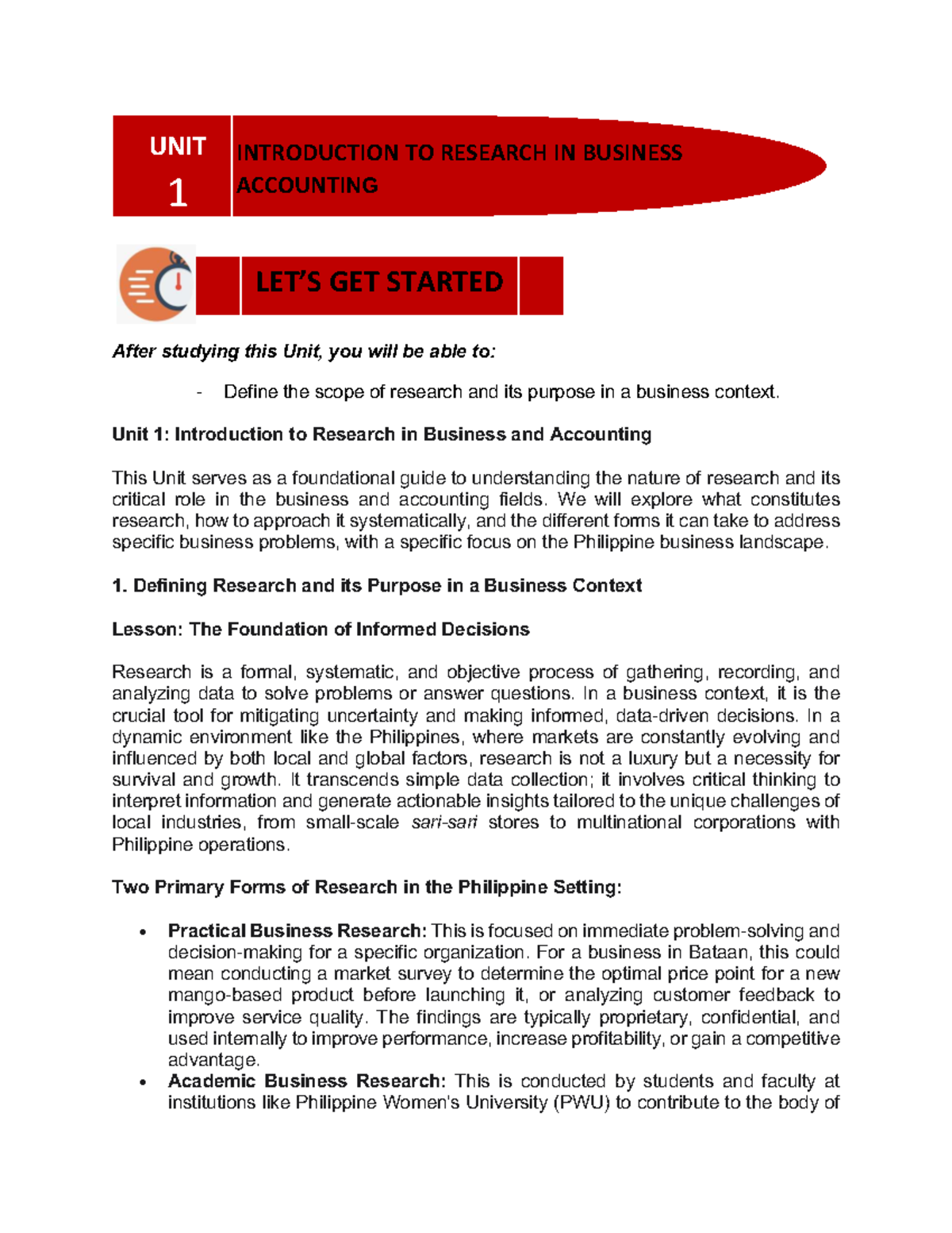 Unit 1 Lecture Notes: Introduction to Research in Business Accounting ...