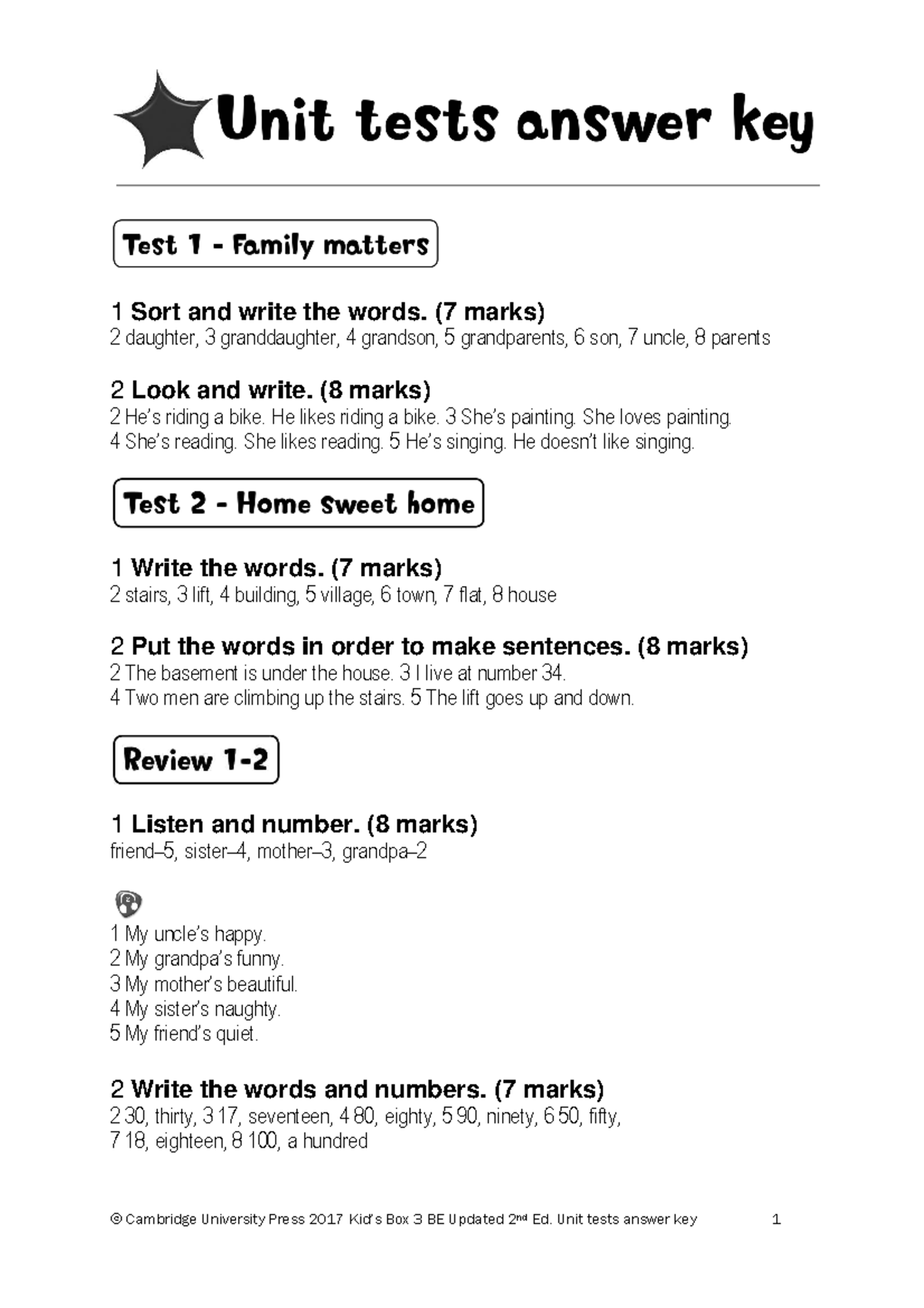 KB3-U1-8 Answer Key: Language Unit Tests - Studocu
