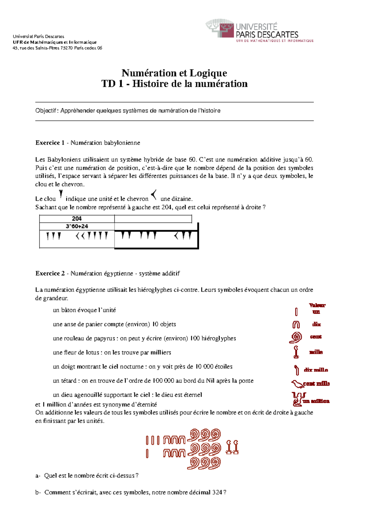 TD1 Numlog - Université Paris Descartes UFR de Mathématiques et ...