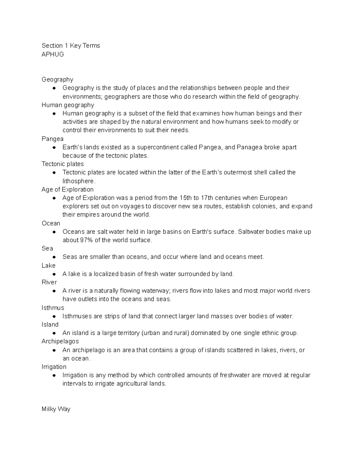 APHUG Section 1 Key Terms Glossary for Geography Studies - Studocu