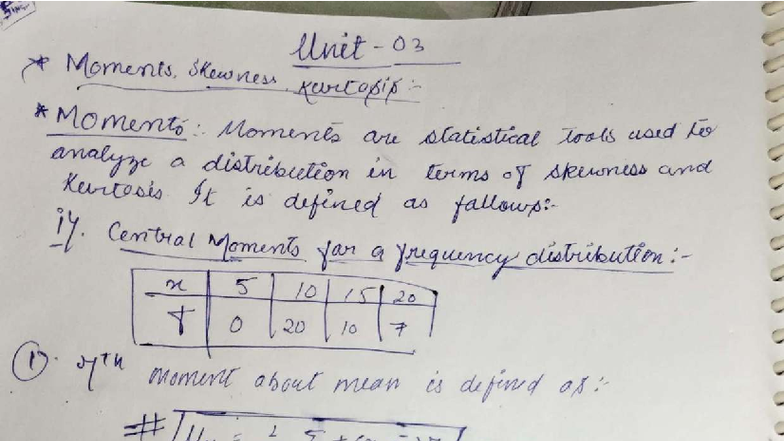 Unit 3 - BAS303: Moments, Skewness, and Kurtosis Analysis - Studocu