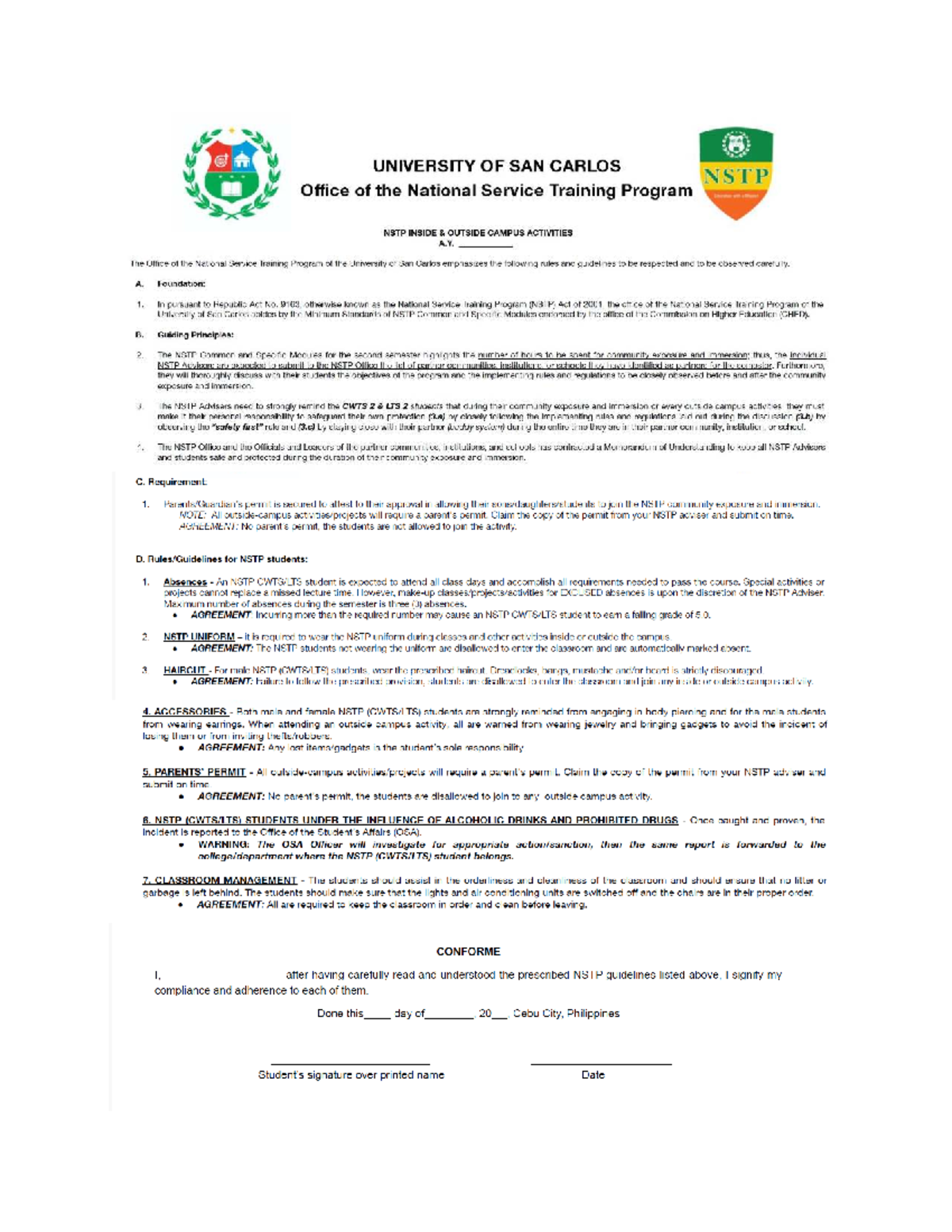 NSTP 2 guidelines for community exposure and outside campus activities ...