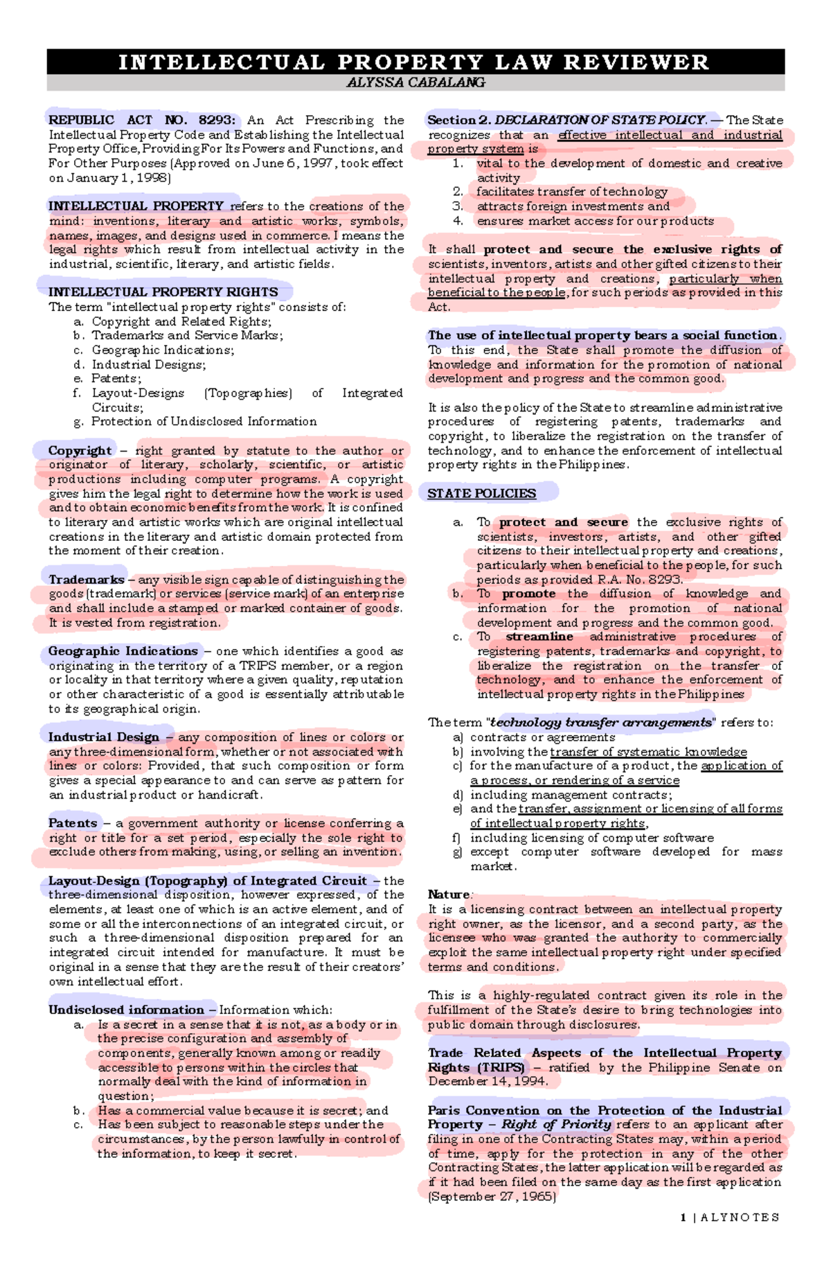 Intellectual Property Law Reviewer (R.A. 8293) - Key Concepts & Rights ...