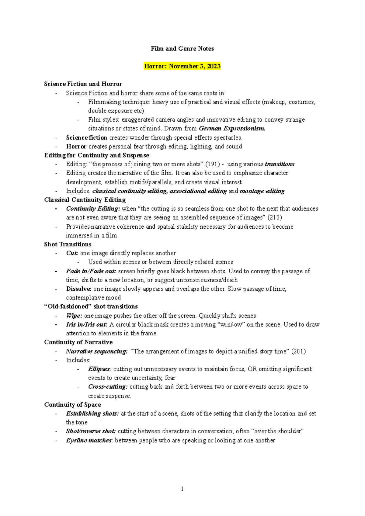 Film and Genre Exam Review Notes - FILM 101 - Studocu