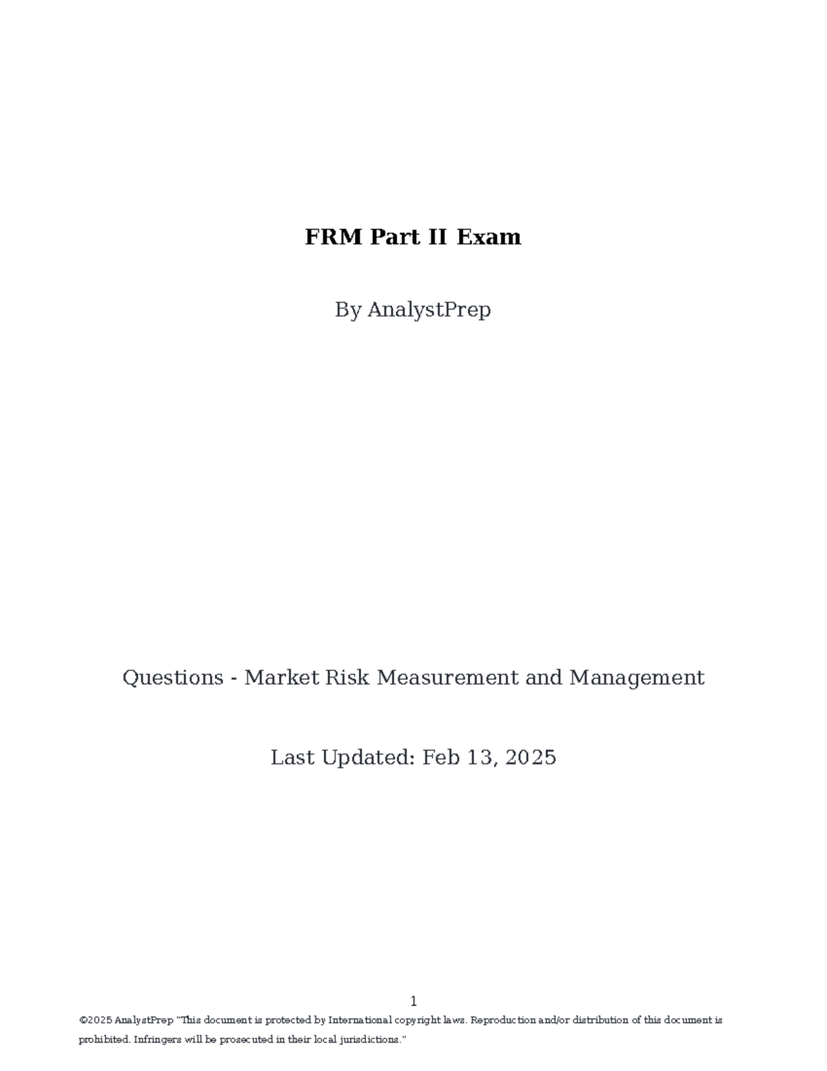 FRM Part II Exam: Market Risk Measurement & Management Questions 1-30 ...
