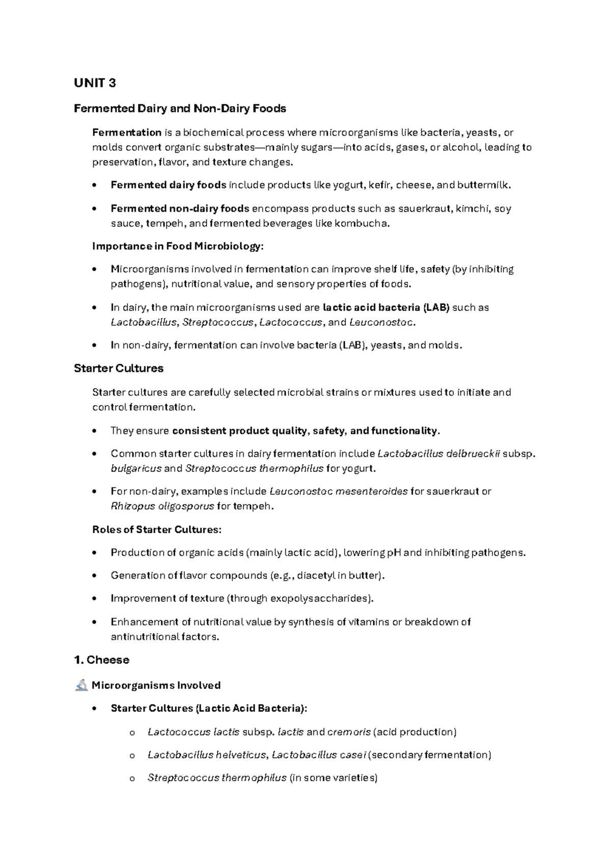 UNIT 3, 4 & 5 FDM - Comprehensive Notes on Fermented Foods and Food ...