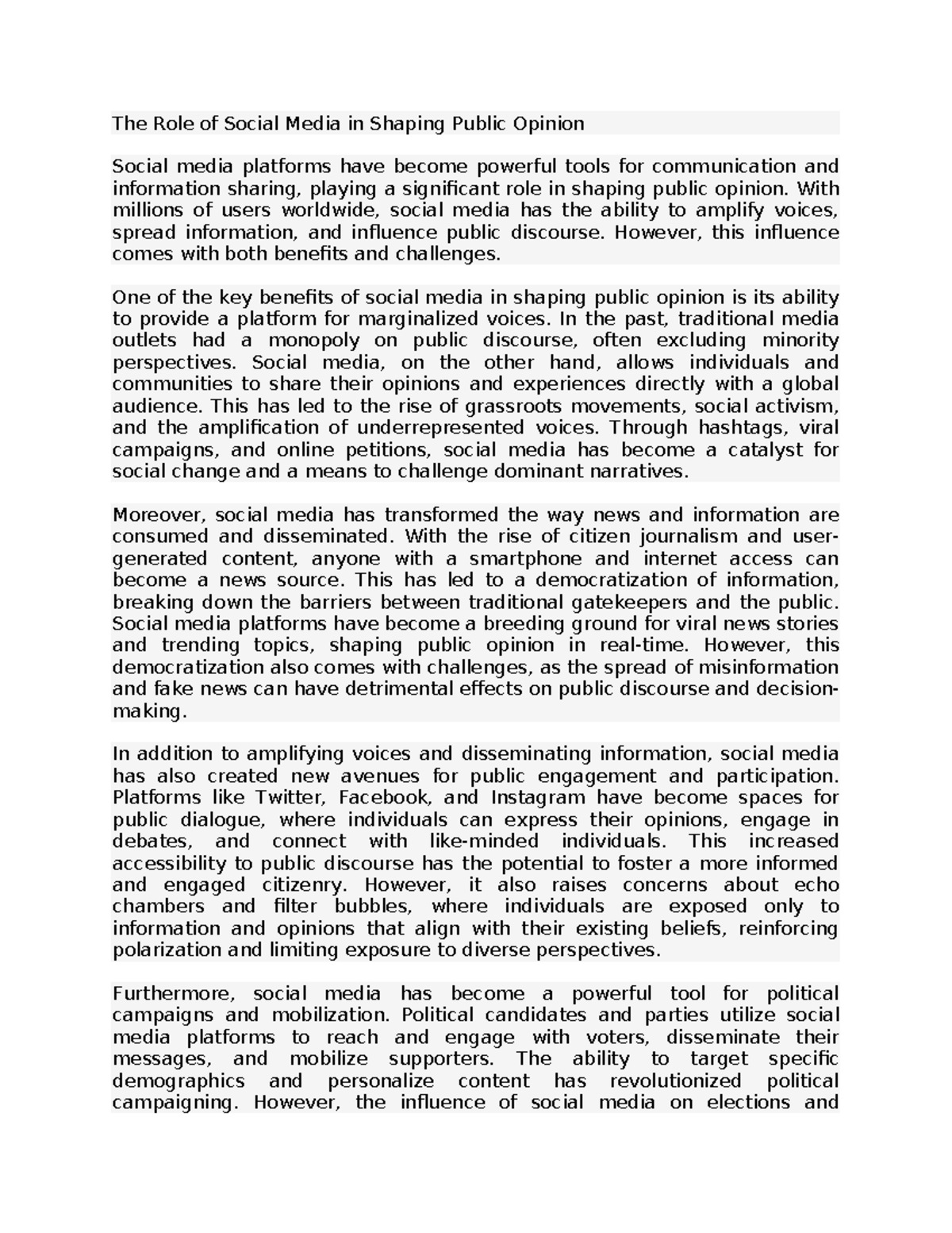 The Impact of Social Media on Public Opinion Formation - Studocu