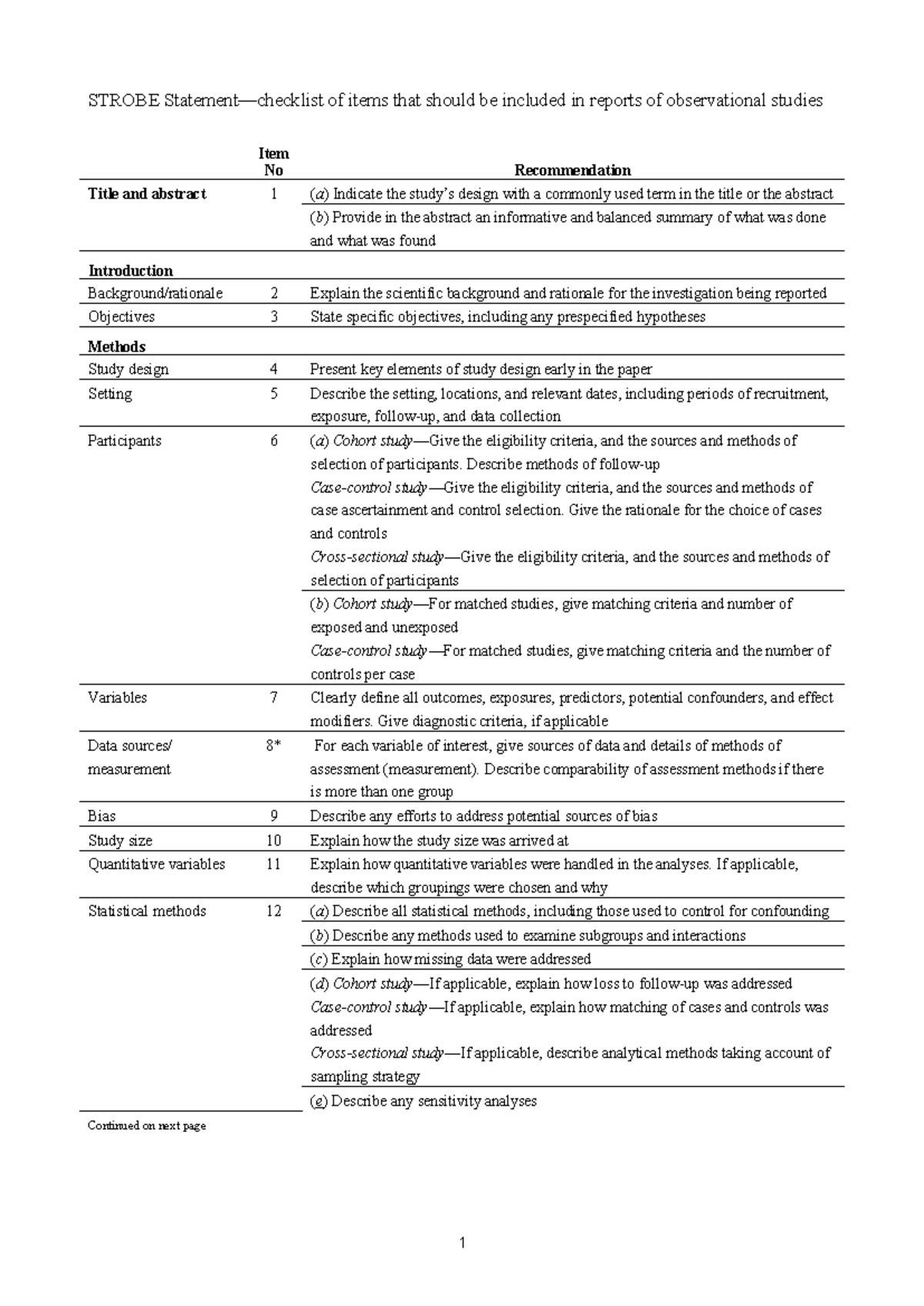 Strobe checklist v4 combined - STROBE Statement—checklist of items that ...