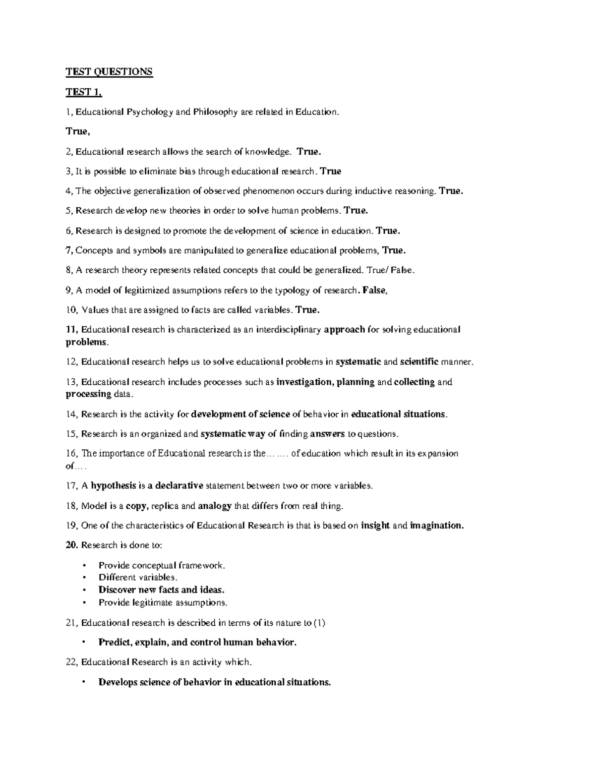 TEST 1 & 2 Questions in Educational Psychology and Philosophy - Studocu