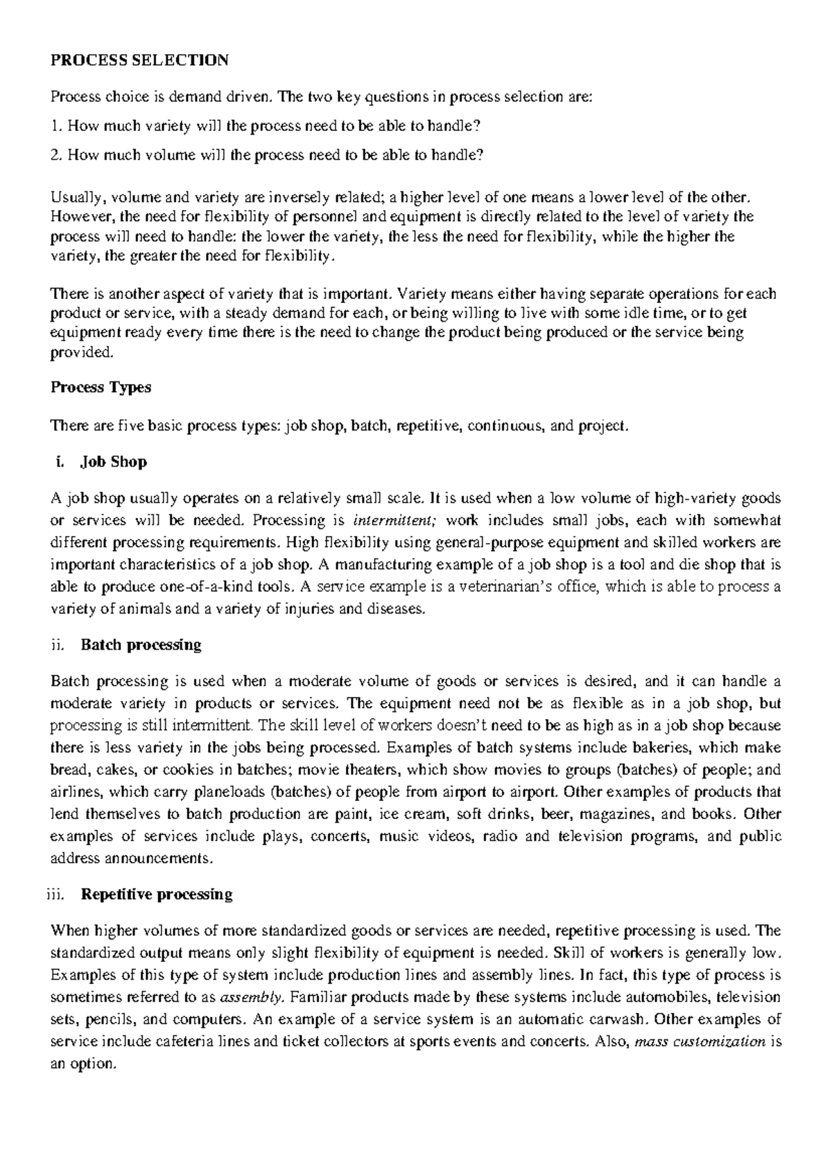 Process Types - Lecture Notes for Understanding Selection Methods - Studocu