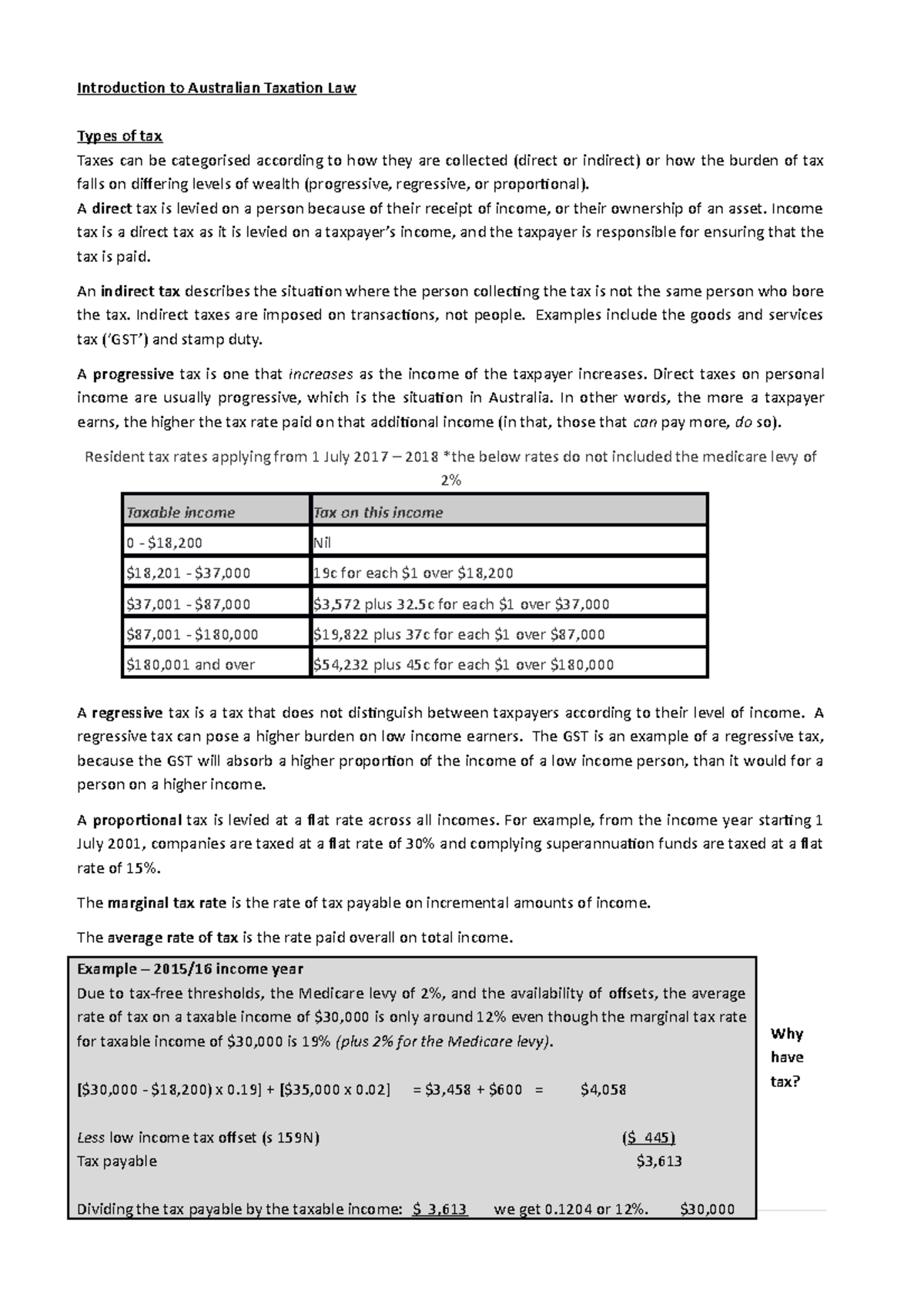 Australian Taxation Law: Key Concepts & Exam Notes - Studocu