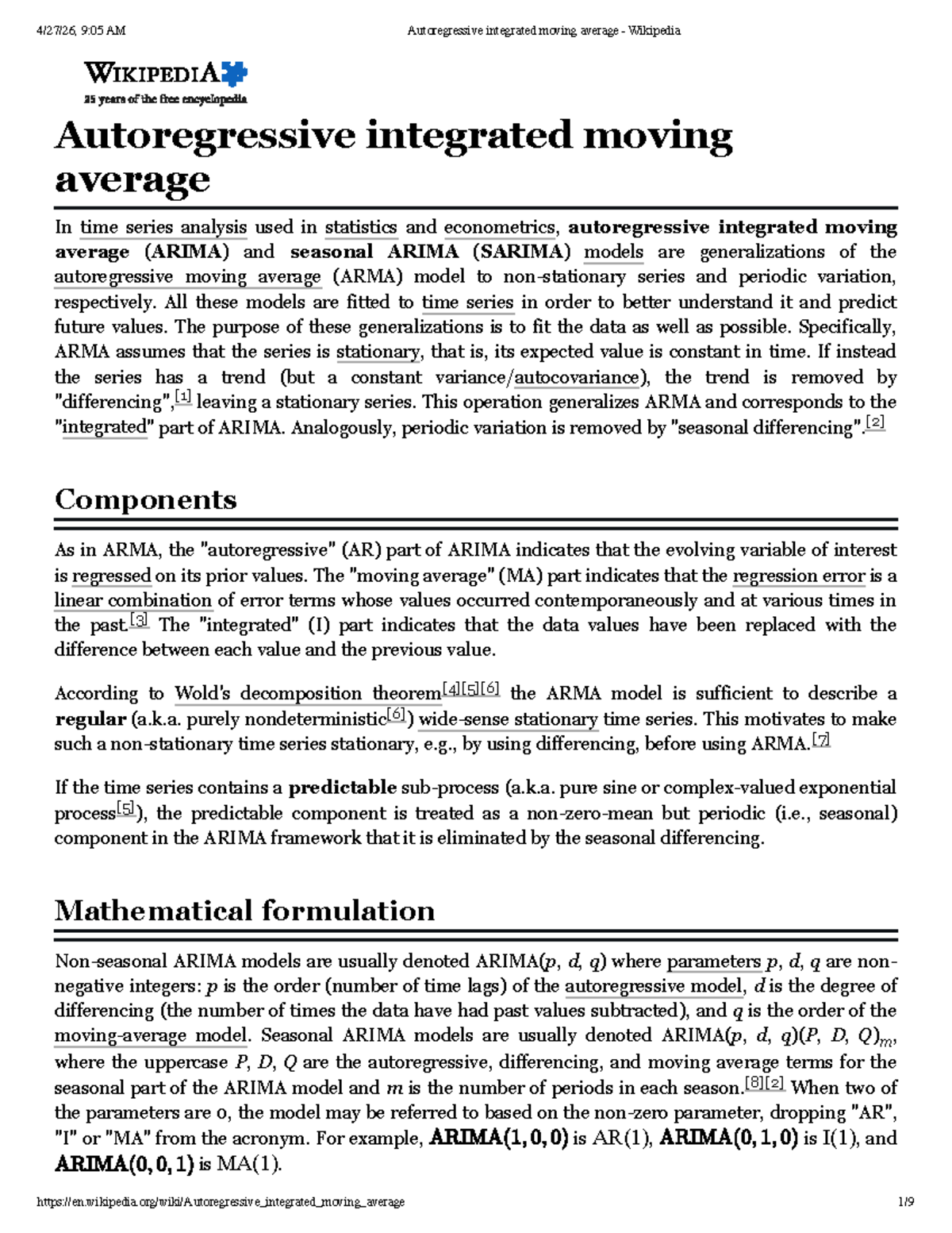 ARIMA Models Overview: Understanding Time Series Analysis - Studocu