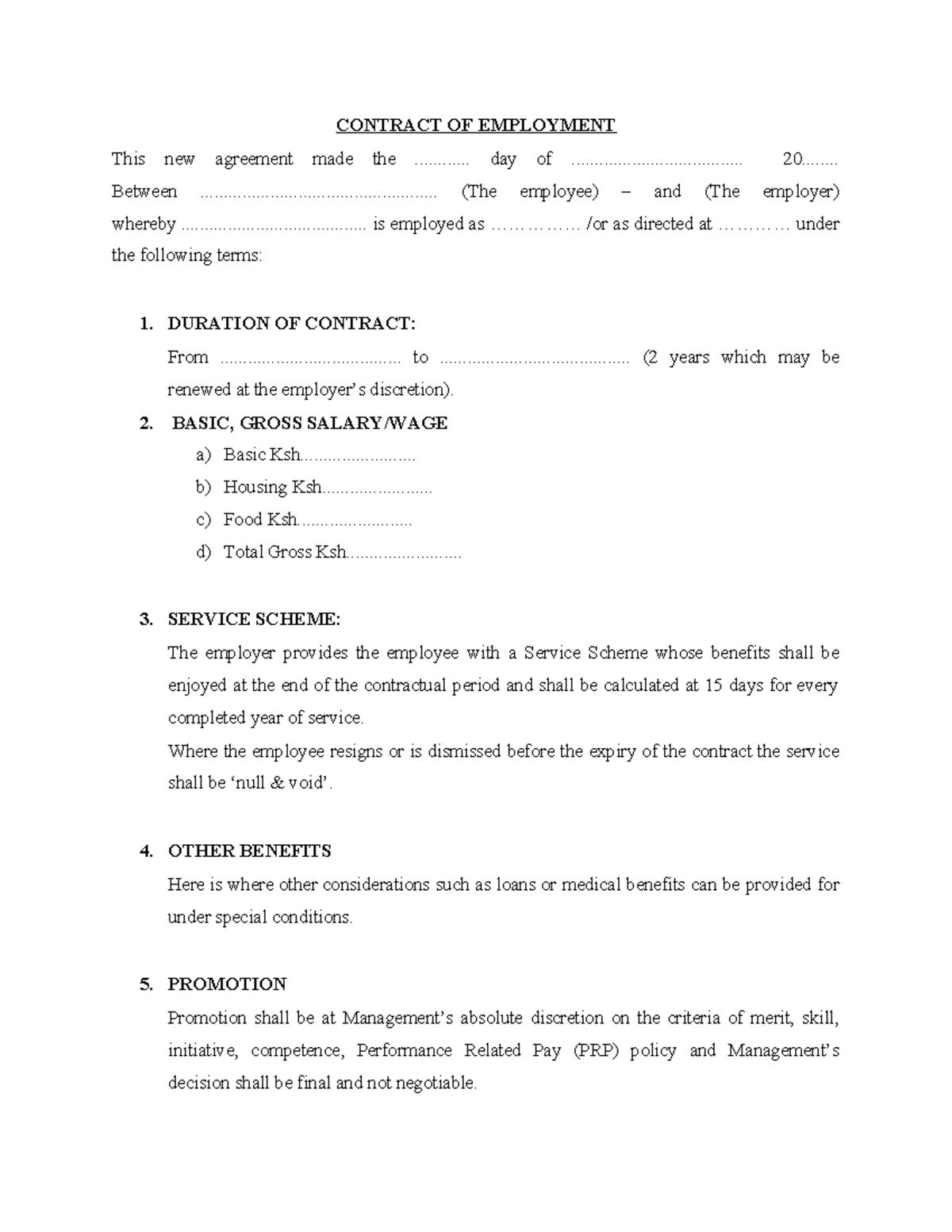 CONTRACT OF EMPLOYMENT SAMPLE 1: TERMS & CONDITIONS - Studocu