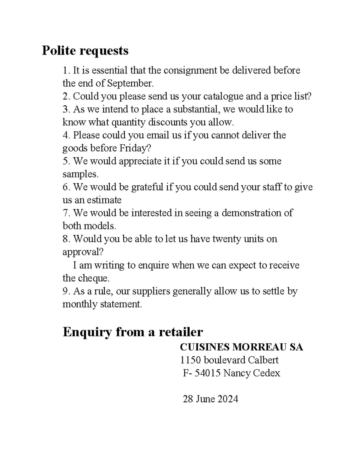 Business (3) - Polite Request Template for Enquiries - Studocu