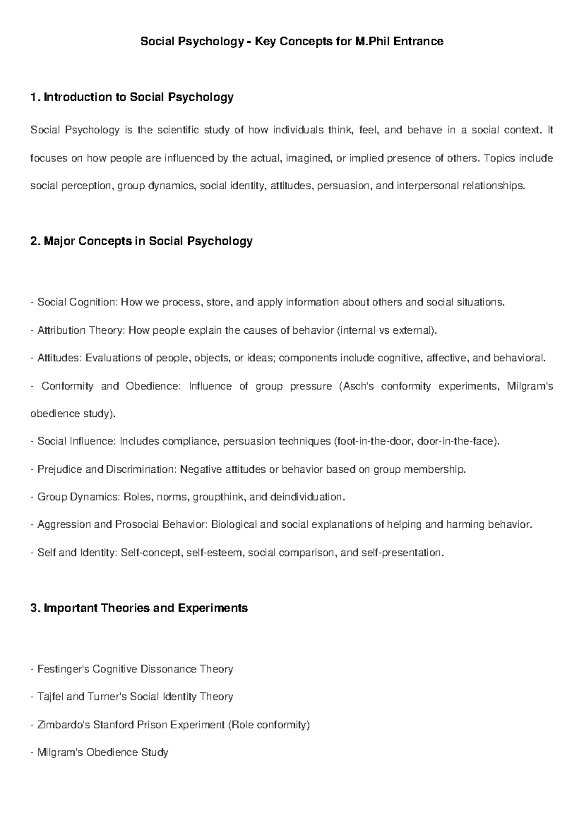 Social Psychology MPhil Entrance: Key Concepts & Theories Guide - Studocu